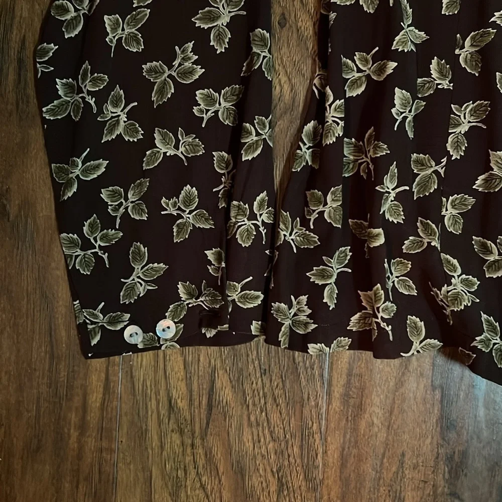 Vintage Brown Leaf Print Long Sleeve Button Up